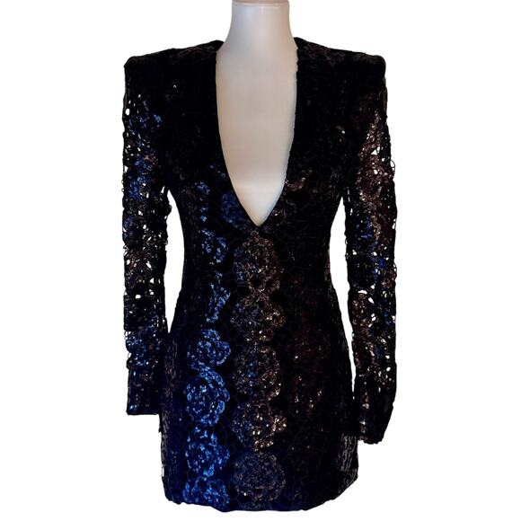NWT Zhivago Black Sequin Lace Mini Dress - Picture 4 of 14